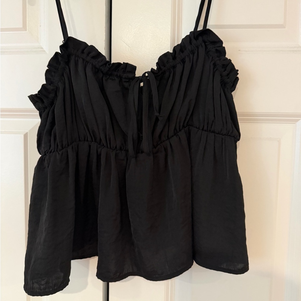American Eagle Outfitters Black Ruffled Tank Top